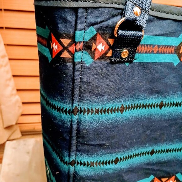New Southwestern Tote Shopper shoulder Bag Blue Teal Carryall Sarape stripe - Picture 8 of 8
